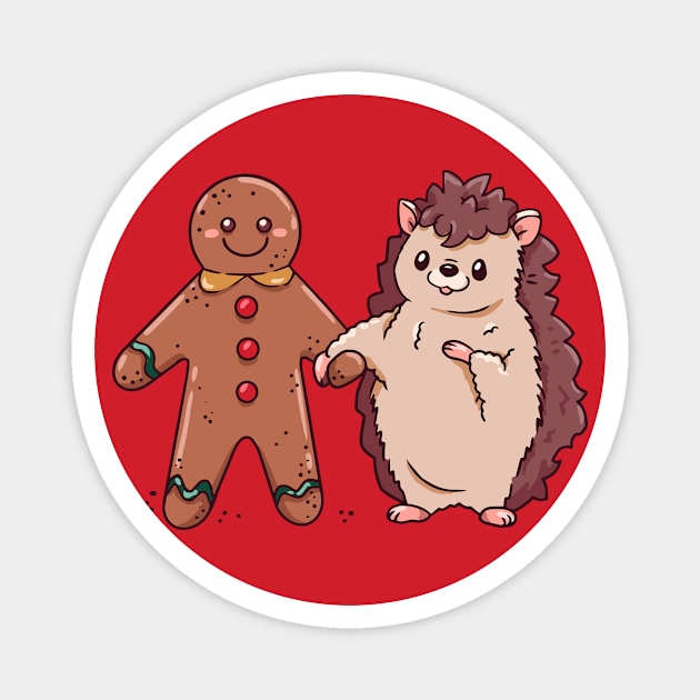 Cute Cartoon Christmas Hedgehog with Gingerbread Man Magnet by SLAG_Creative